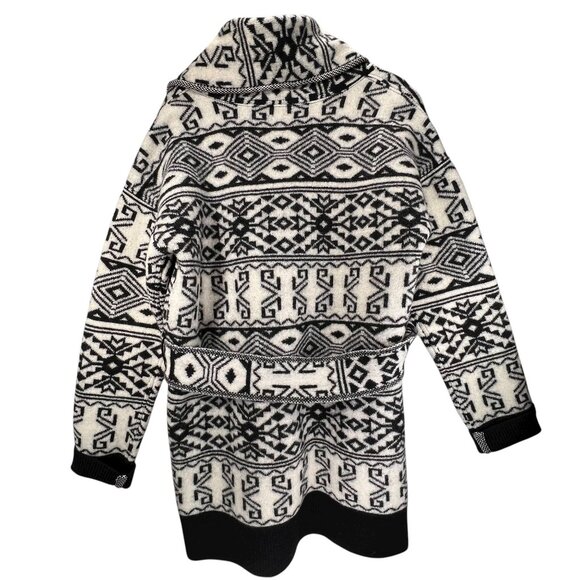 Veronica Beard Wool Sweater Jacket Shawl Collar Belt Aztec Tribal Jacquard Large - Picture 2 of 16